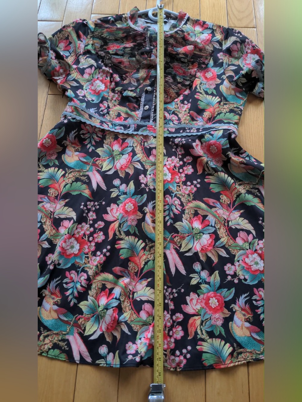 Floral Midi Dress in Black with Multicolor Blooms - Picture 8 of 9